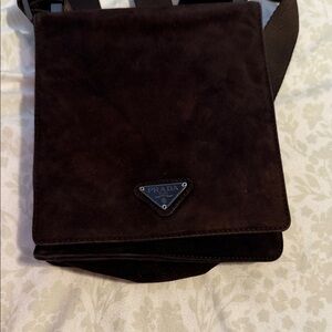 Prada Men's Dark Brown Suede Messenger Bag